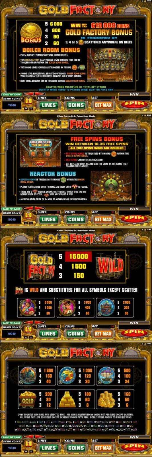 Gold Factory Slot Game Microgaming Paytable